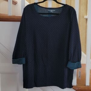 CROFT & BARROW Navy Polka Dot Shirt Top Size 1X